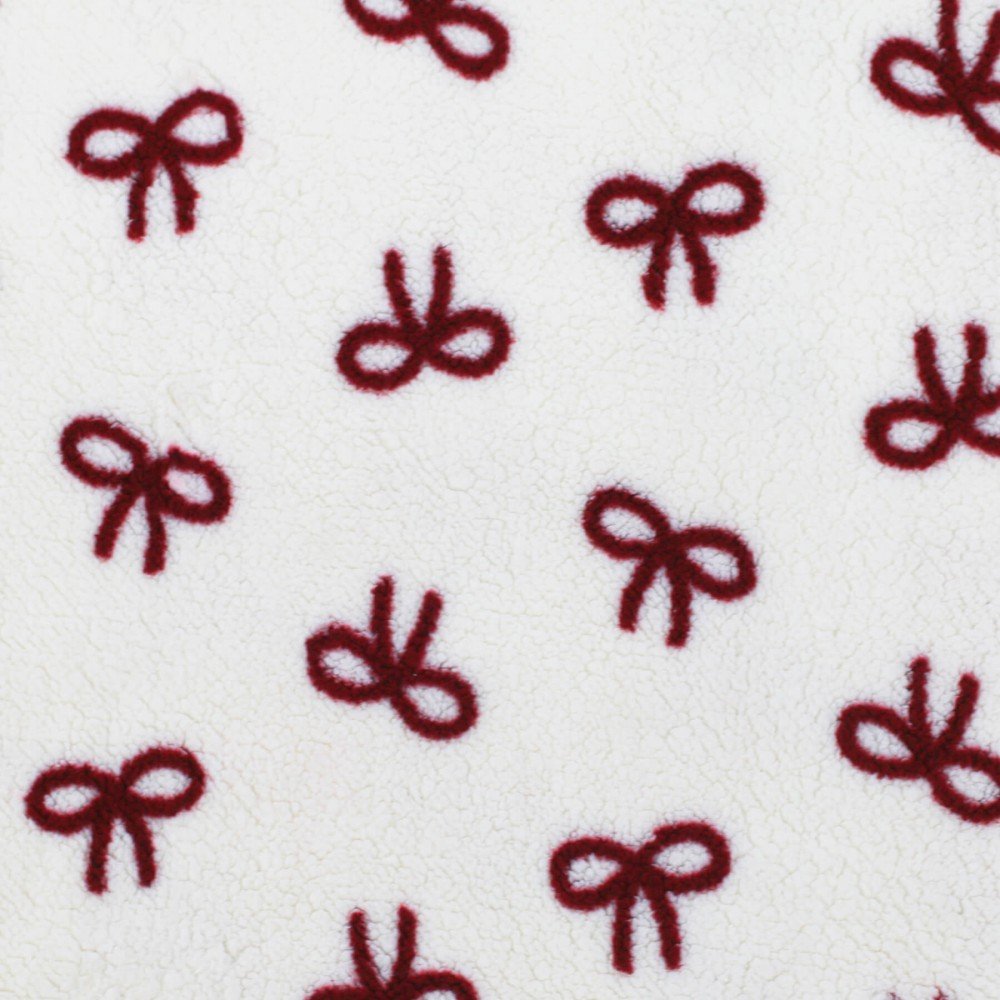 Curly Teddy Fabric Natural With Bordeaux Bow Tie Curly Teddy Fabric Natural With Bordeaux Bow Tie