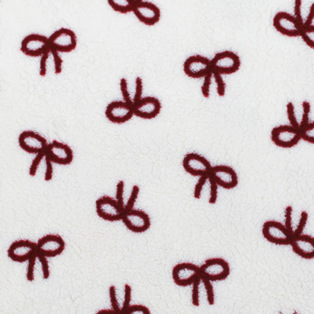 Curly Teddy Fabric Natural With Bordeaux Bow Tie Curly Teddy Fabric Natural With Bordeaux Bow Tie