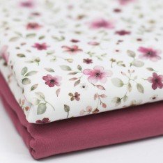 Jersey Cotton Fabric Digital Print - Berry Flower Branches