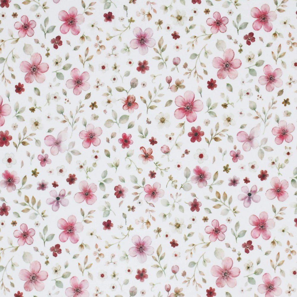 Bomuldjersey Digital Print - Bærblomst Grener