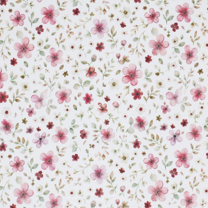 Jersey Cotton Fabric Digital Print - Berry Flower Branches - (Jersey Cotton Fabric Digital Print)