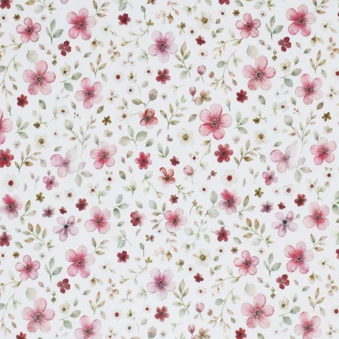 Bomuld Poplin Stof Digital Trykt - Bærblomst Grener Bomuld Poplin Stof Digital Trykt - Konfetti Hjerter Beige - (Bomuld Poplin Print )