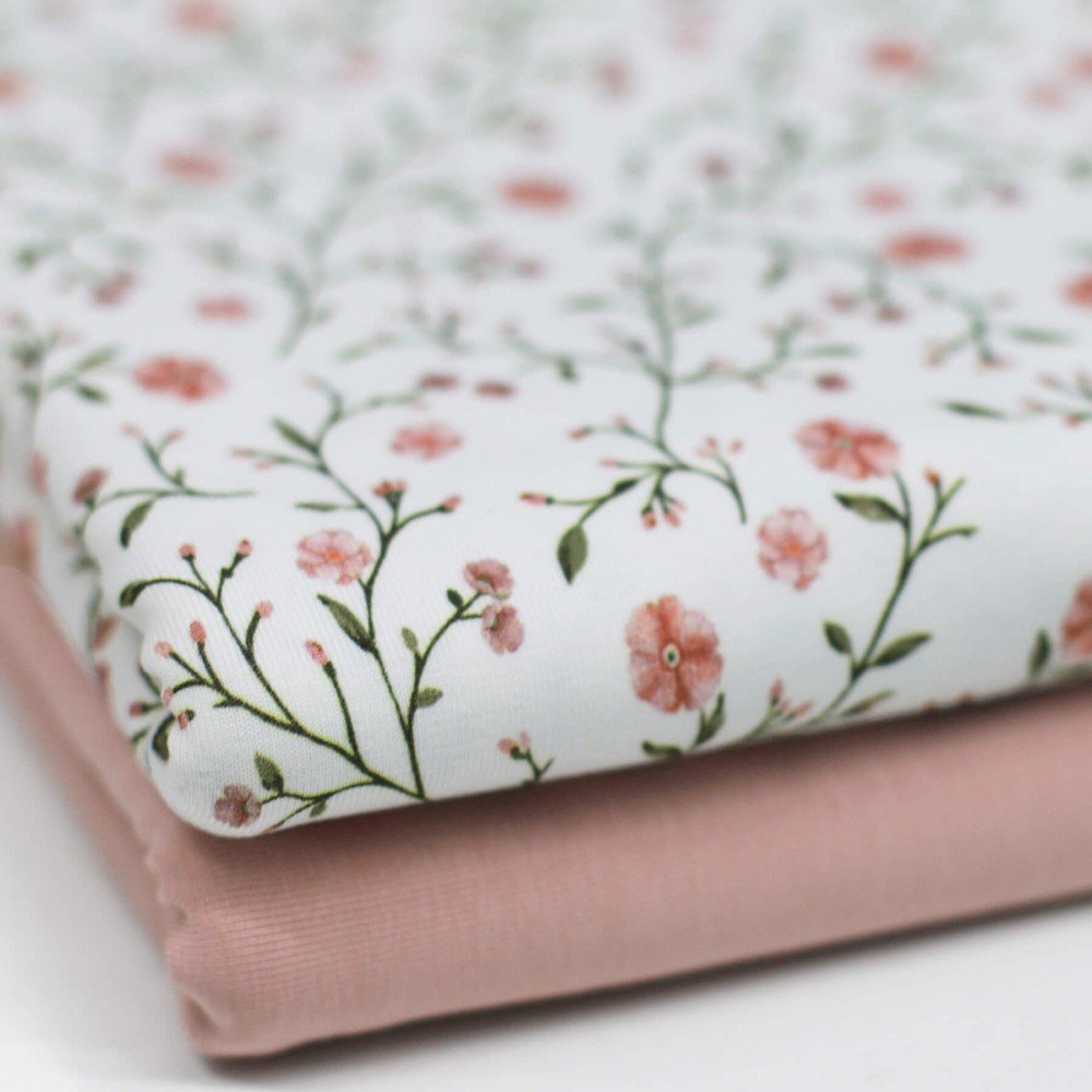 Bomuldjersey Digital Print - Bløde Blomster Nude Pink