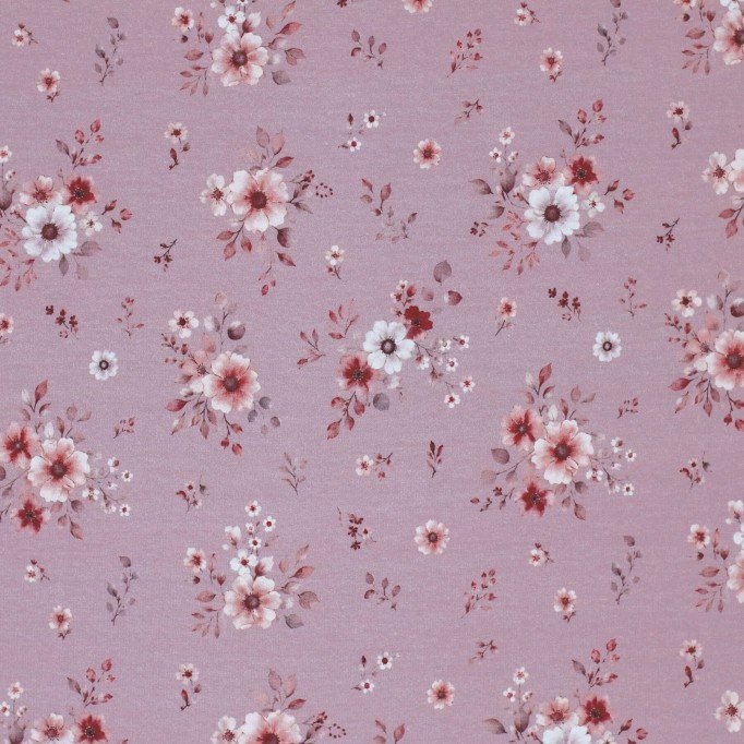 Jersey Cotton Fabric Digital Print - Mauve Flower Bouquet Jersey Cotton Fabric Digital Print - Mauve Flower Bouquet - (Jersey Cotton Fabric Digital Print)