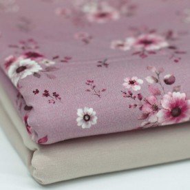 Jersey Cotton Fabric Digital Print - Mauve Flower Bouquet Jersey Cotton Fabric Digital Print - Mauve Flower Bouquet