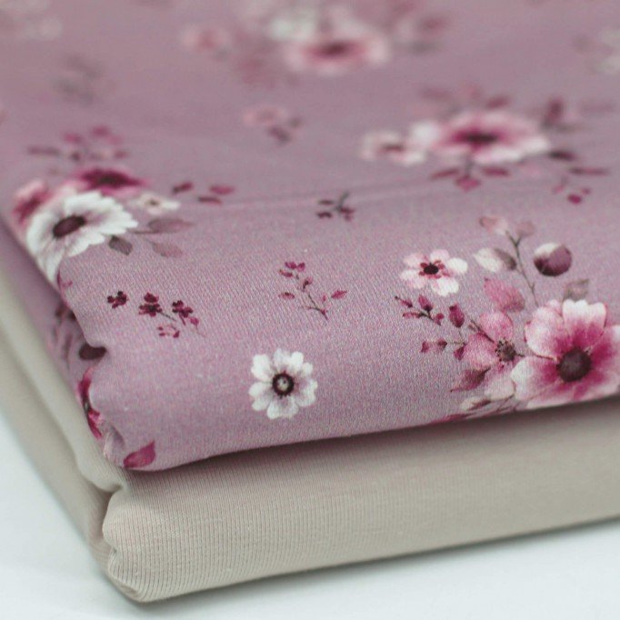 Jersey Cotton Fabric Digital Print - Mauve Flower Bouquet Jersey Cotton Fabric Digital Print - Mauve Flower Bouquet - (Jersey Cotton Fabric Digital Print)
