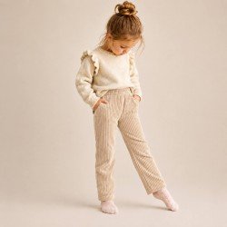 Tessuto Jersey Velluto a Coste Grande Beige Chiaro