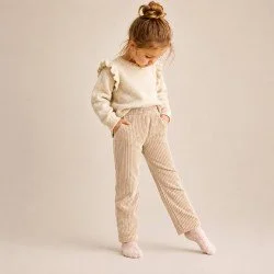 Bredriflet Fløjl Jersey Stof Lys Beige