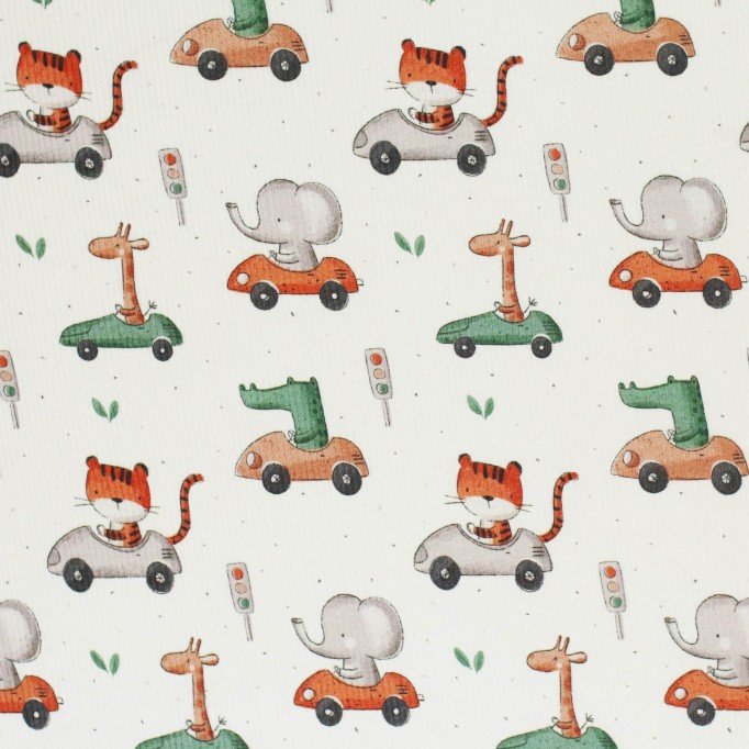 Rib Knit Jersey Fabric - Animals In Traffic - (Jersey Fabrics)