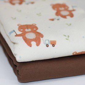 Rib Knit Jersey Fabric - Bear With Toy Car