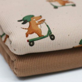 Rib Knit Jersey Fabric - Dog On Stunt Scooter