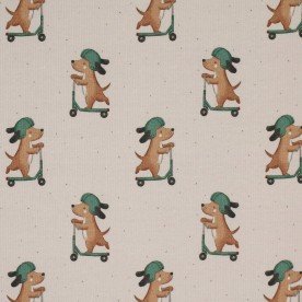 Rib Knit Jersey Fabric - Dog On Stunt Scooter