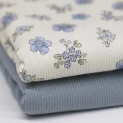 Rib Knit Jersey Fabric - Forget Me Not Flower Rib Knit Jersey Fabric - Forget Me Not Flower