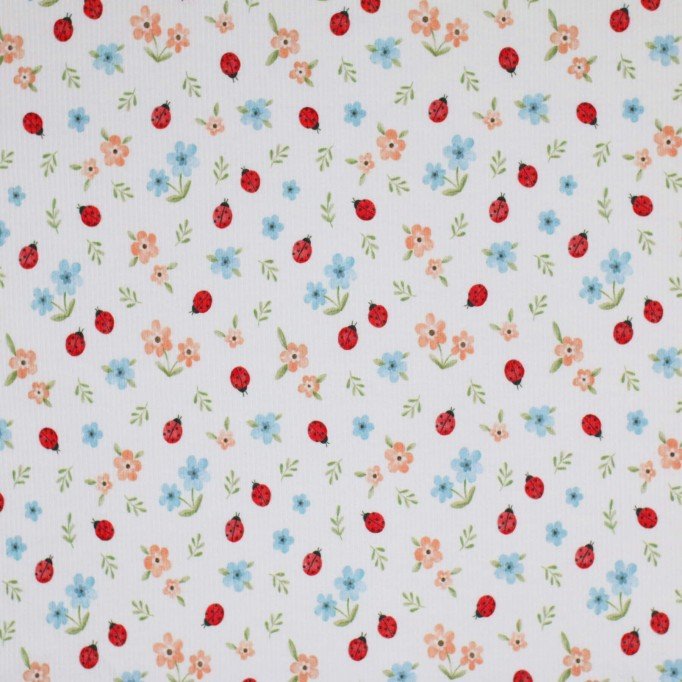 Rib Knit Jersey Fabric - Ladybug - (Jersey Fabrics)