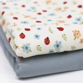 Rib Knit Jersey Fabric - Ladybug