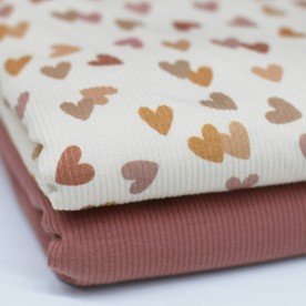 Rib Knit Jersey Fabric - Multicolor Hearts Beige Rib Knit Jersey Fabric - Multicolor Hearts Beige