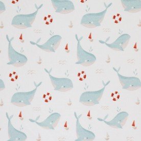 Rib Knit Jersey Fabric - Sea Green Whale