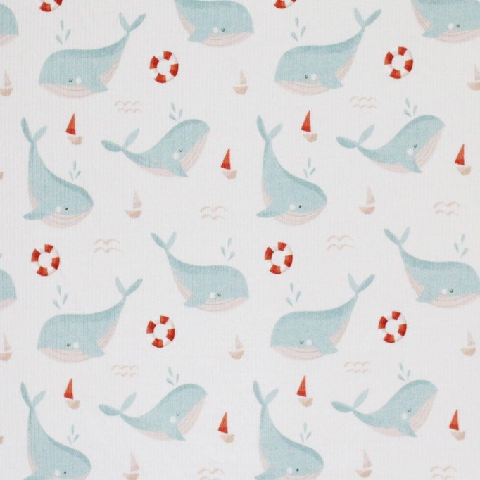 Rib Knit Jersey Fabric - Sea Green Whale - (Jersey Fabrics)