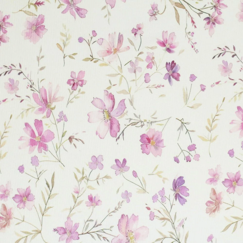 Rib Jersey Stof - Lieve Roze Bloem
