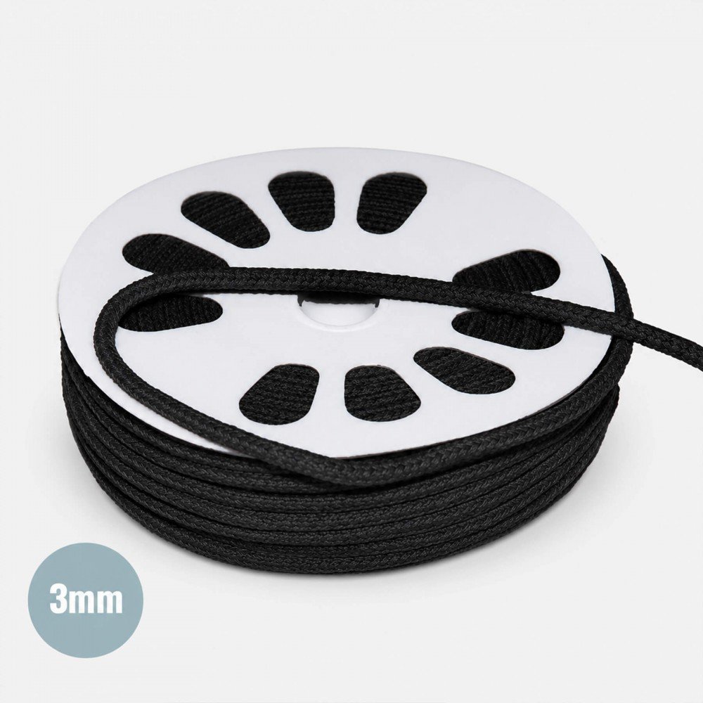 Anoraksnor Bomuld Sort 3mm (Metermål)