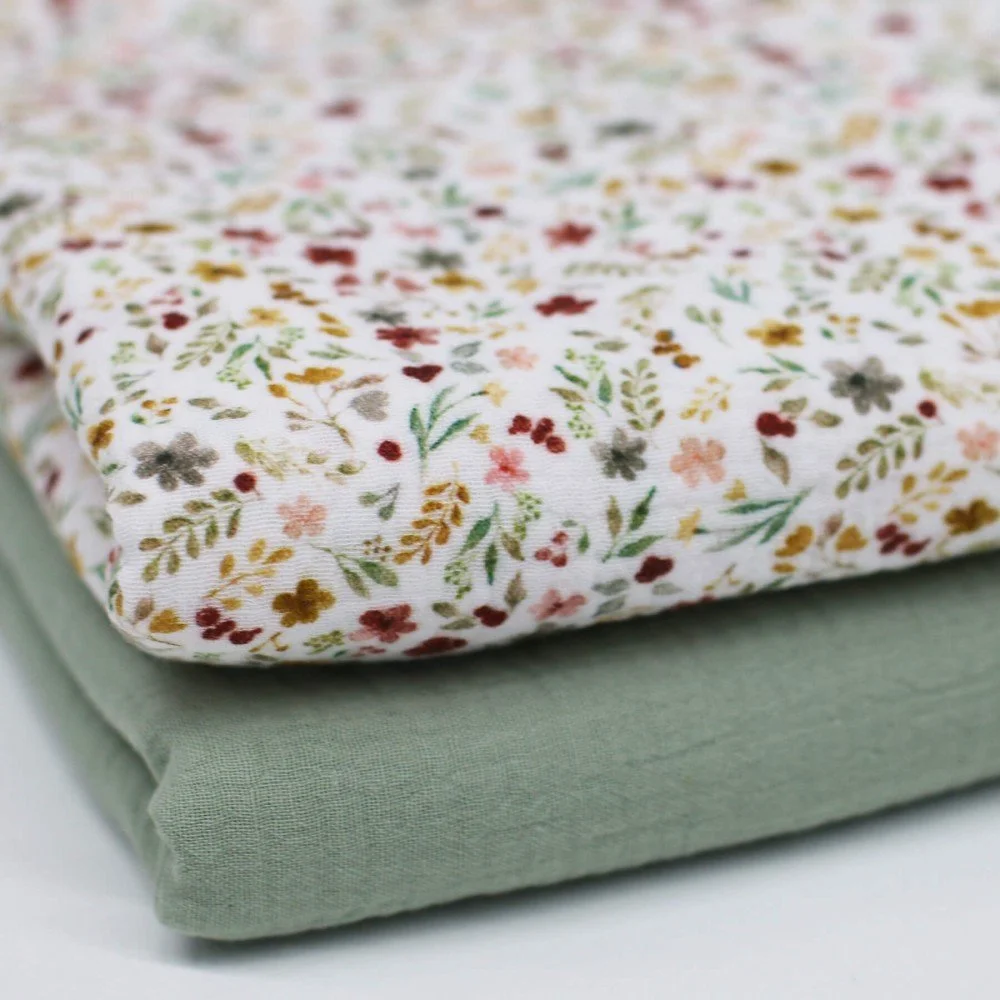 Double Gauze Fabric Digital Print - Flower Collage Ecru Double Gauze Fabric Digital Print - Flower Collage Ecru