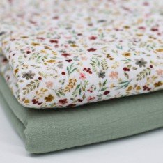 Double Gauze Fabric Digital Print - Flower Collage Ecru Double Gauze Fabric Digital Print - Flower Collage Ecru