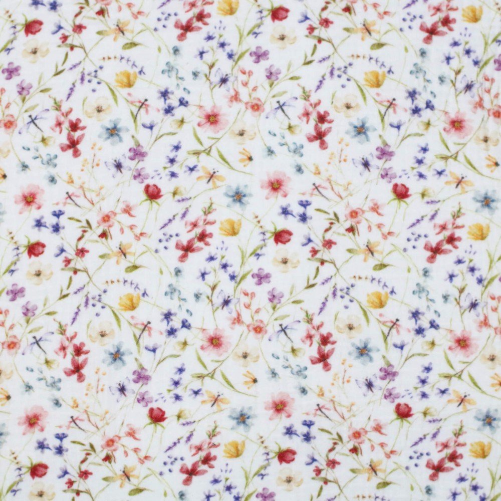 Baby Musselin Stof Digital Print - Vilde Blomster