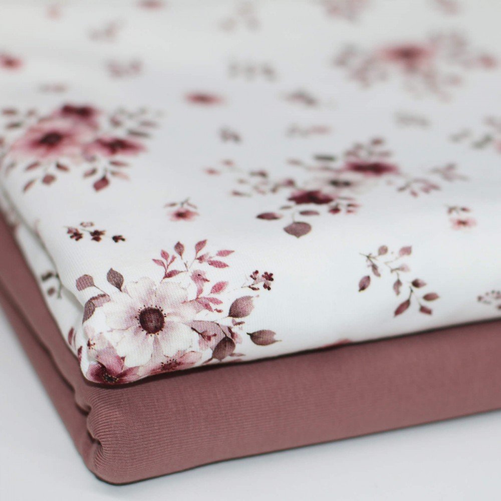 Bomuldjersey Digital Print - Mauve Blomsterbuket