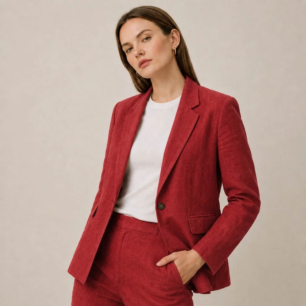 Tessuto Lino (Enzymwashed) Rosso Scuro