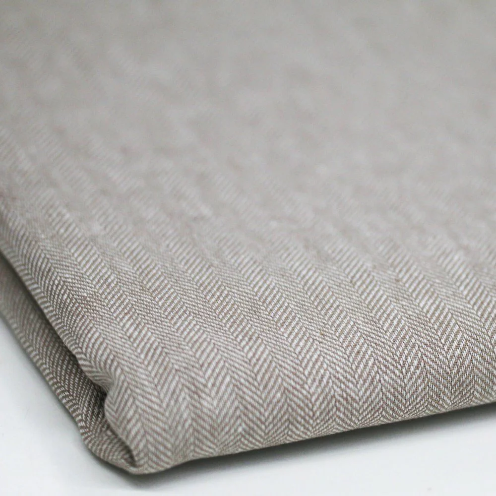 Linnen Visgraat Stof Coupon 2 Meter Taupe Linnen Visgraat Stof Coupon 2 Meter Taupe