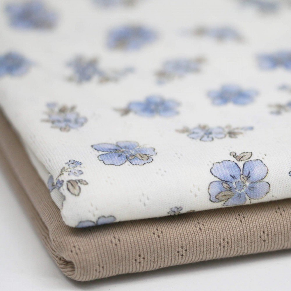 Pointoille Bomuldsjersey Stof (Mini) - Glem Mig Ikke Blomst