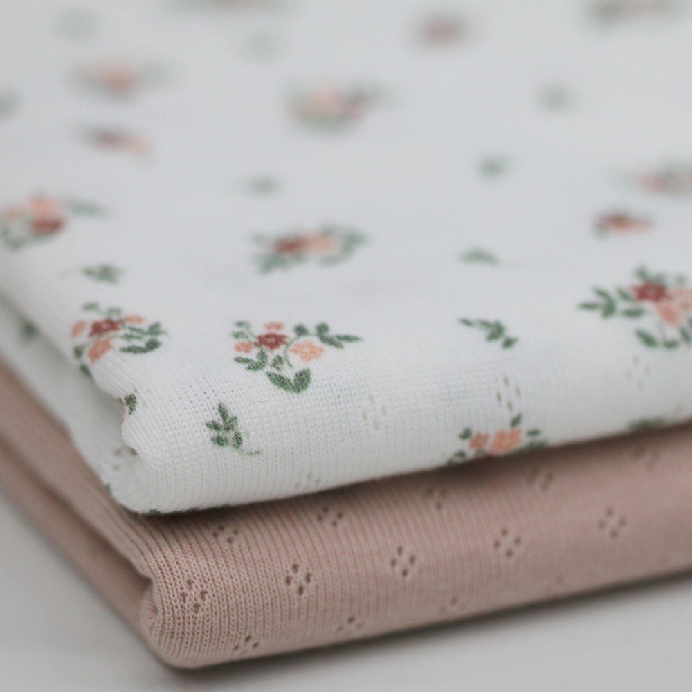 Pointoille Bomuldsjersey Stof (Mini) - Lille Blomst