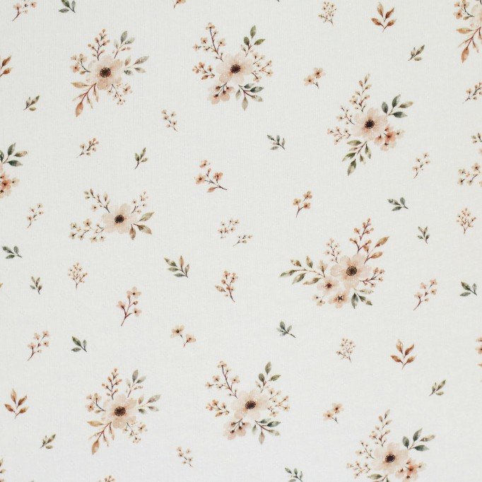 Tissu Jersey Pointoille (Mini) - Bouquet De Fleurs Naturel - (Tissus Jersey)