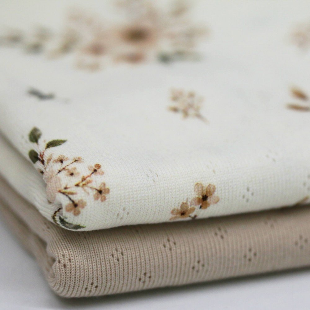 Pointoille Bomuldsjersey Stof (Mini) - Naturel Blomsterbuket