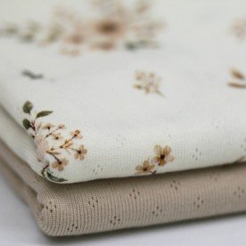 Pointelle Cotton Jersey Fabric (Mini) - Natural Flower Bouquet