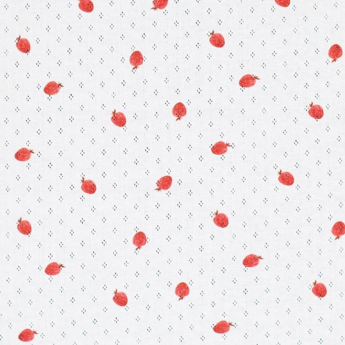 Tissu Jersey Pointoille (Mini) - Fraises - (Tissus Jersey)