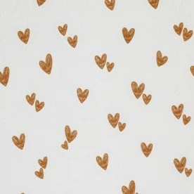 Rib Jersey Stof Bedrukt - Handgetekend Hart Naturel Cacao Rib Jersey Stof Bedrukt - Handgetekend Hart Naturel Cacao