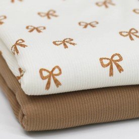 Tissu Maille Tricot Côtelée - Mini Nœud Papillon Naturel Cacao
