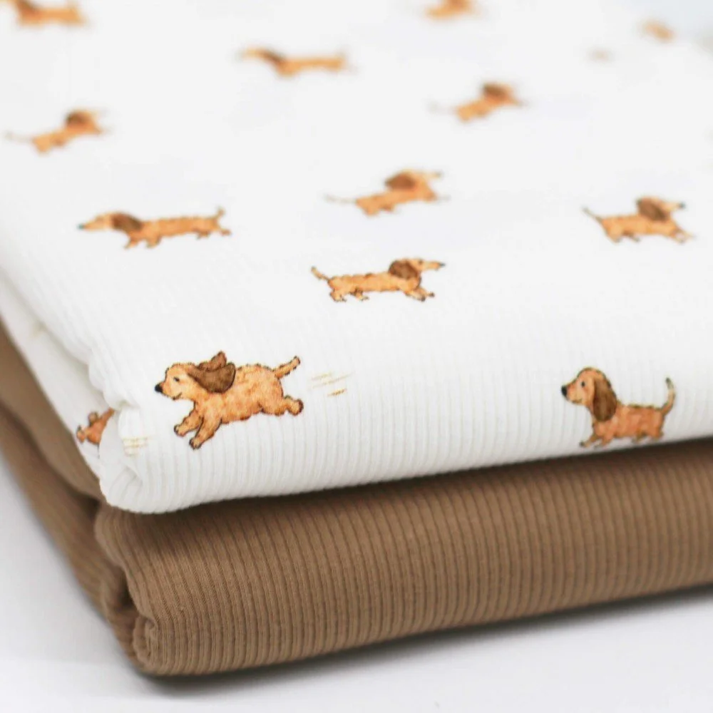 Rib Jersey Stof Spelende Honden