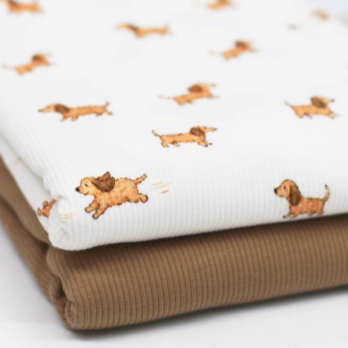 Rippstrick Jersey Stoff - Hunde Spielen Rippstrick Jersey Stoff - Hunde Spielen - (Jersey Stoffe)