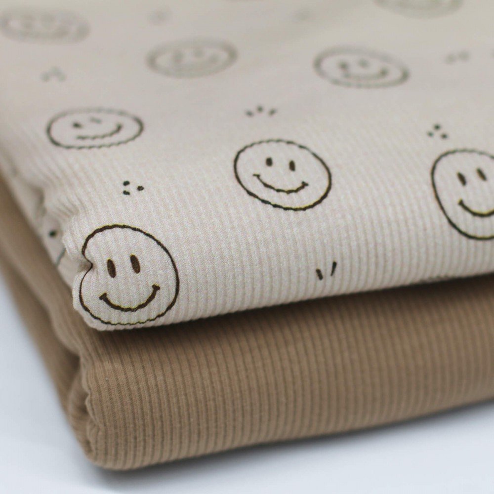 Rib Jersey Strikstof - Smiley Mørk Beige