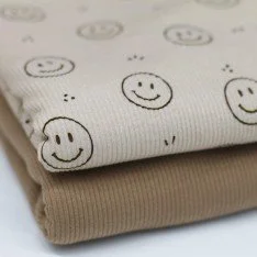 Tessuto Jersey Di Costine - Faccina Sorridente Beige Scuro Tessuto Jersey Di Costine - Faccina Sorridente Beige Scuro