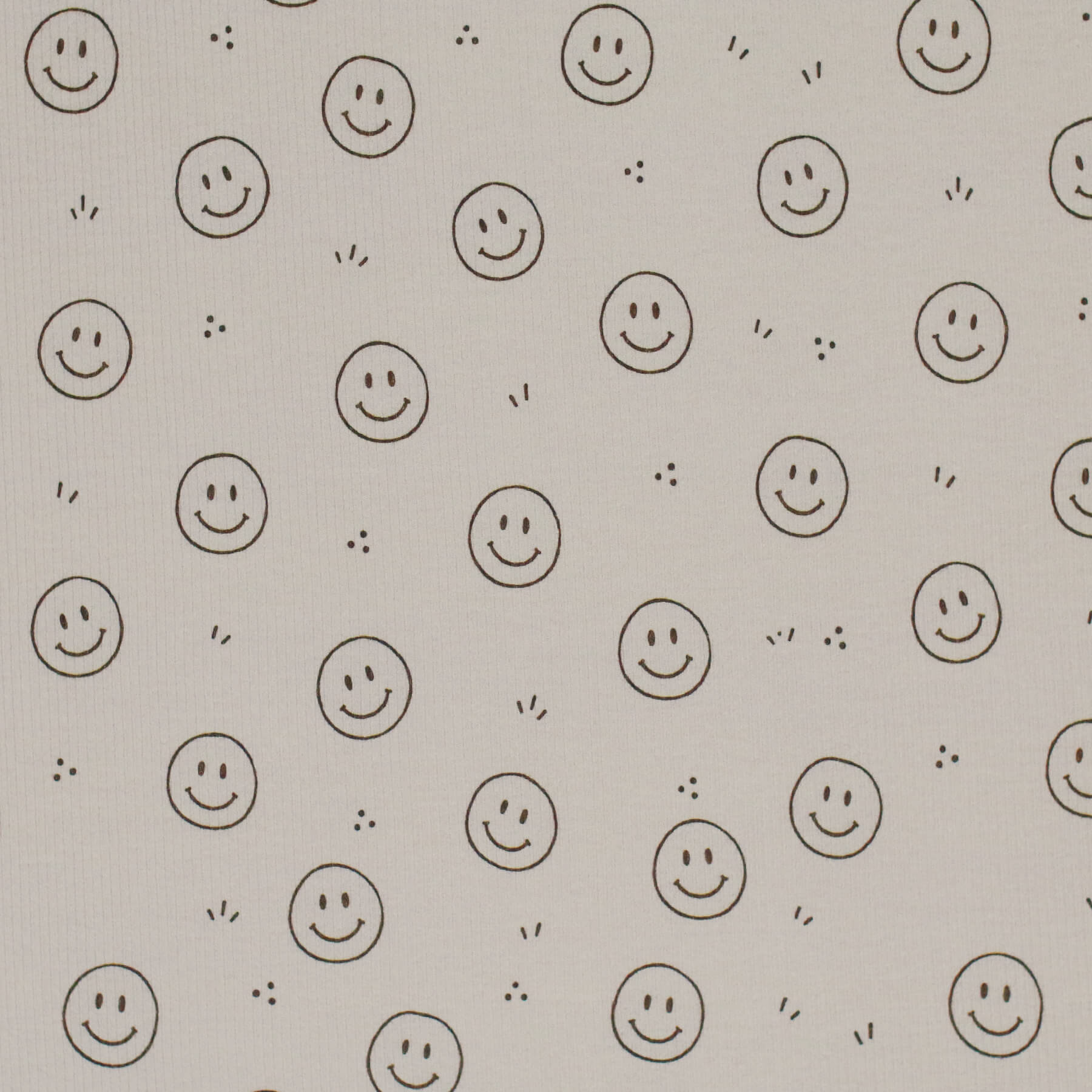 Rib Jersey Stof Bedrukt Smiley Donker Beige