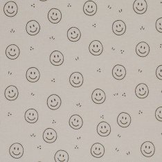 Rib Jersey Stof Bedrukt - Smiley Donker Beige Rib Jersey Stof Bedrukt - Smiley Donker Beige