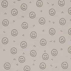 Rippstrick Jersey Stoff - Smiley Dunkel Beige 