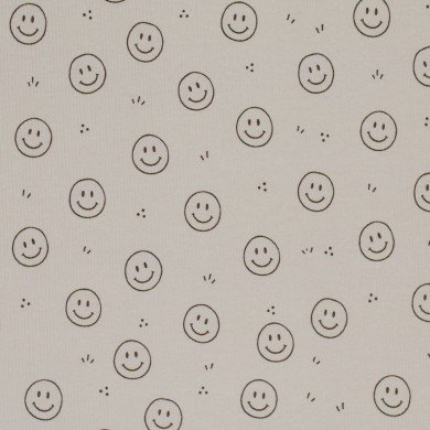 Rib Jersey Fabric Printed - Smiley Dark Beige Rib Jersey Fabric Printed - Smiley Dark Beige