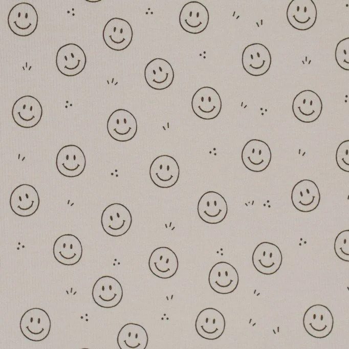 Rib Jersey Fabric Printed - Smiley Dark Beige Rib Jersey Fabric Printed - Smiley Dark Beige - (Jersey Fabrics)