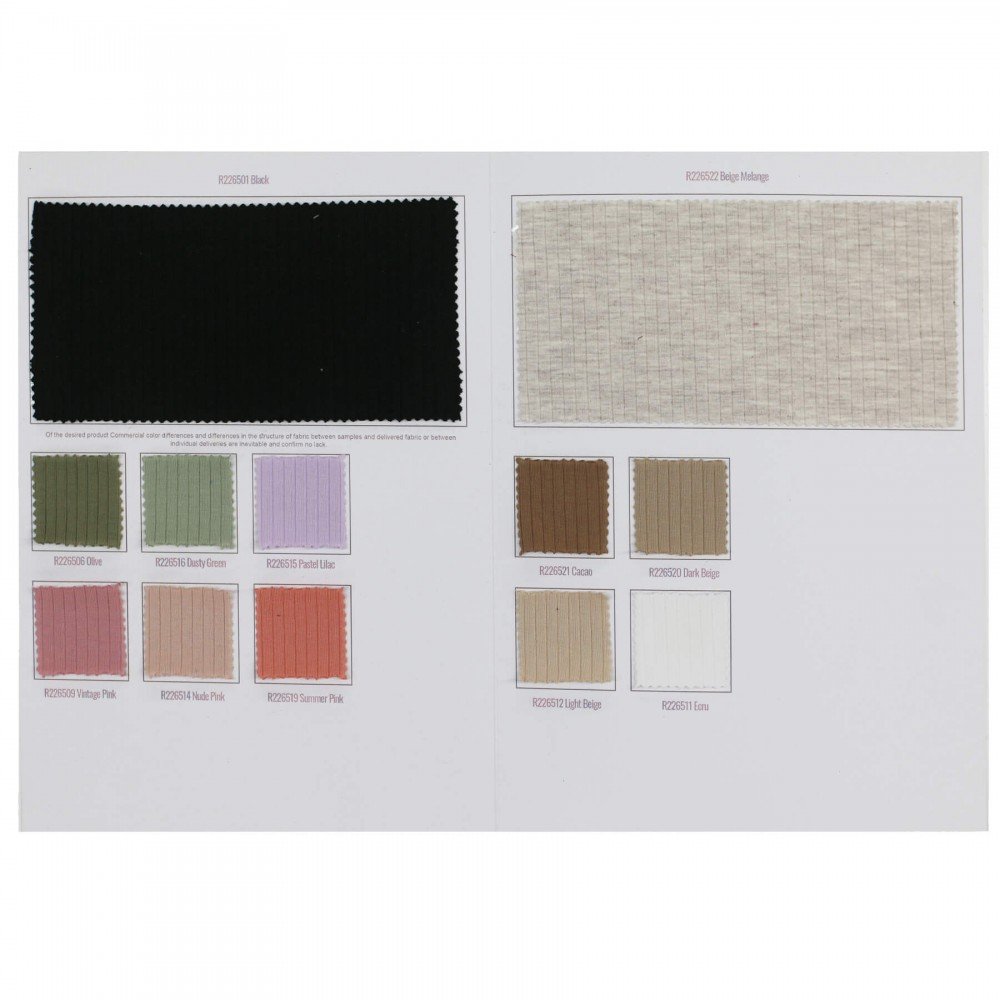 Wide Drop Needle Rib Fabric (5mm Wide) Sample Card Wide Drop Needle Rib Fabric (5mm Wide) Sample Card - (Jersey Fabrics)