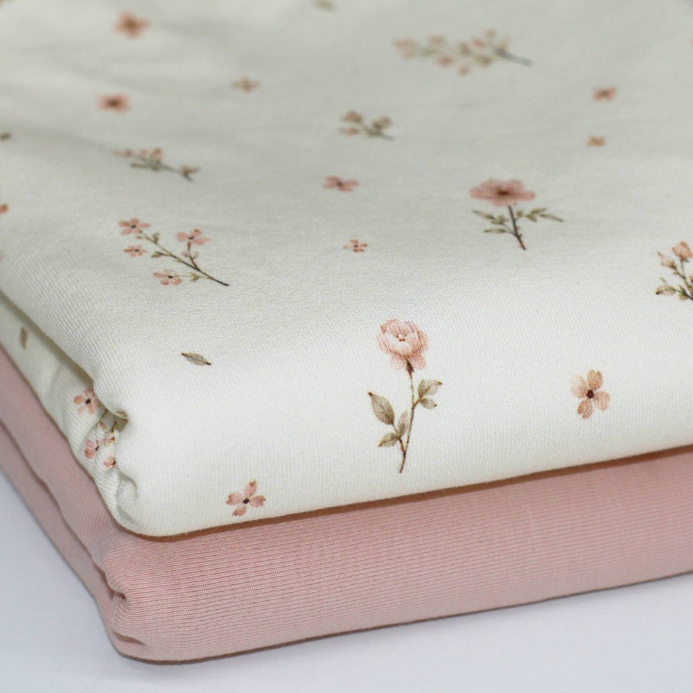 Jersey Cotton Fabric Digital Print - Soft Pink Flower  - (Jersey Cotton Fabric Digital Print)