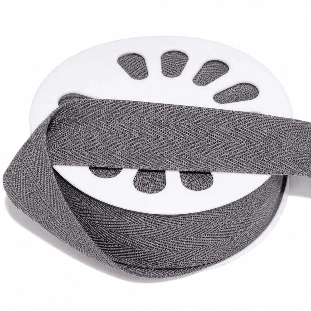 Cotton Twill Ribbon Dark Grey 25mm